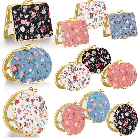 NEW Floral pocket compact mirror, OVAL, black - Picture 9 of 13